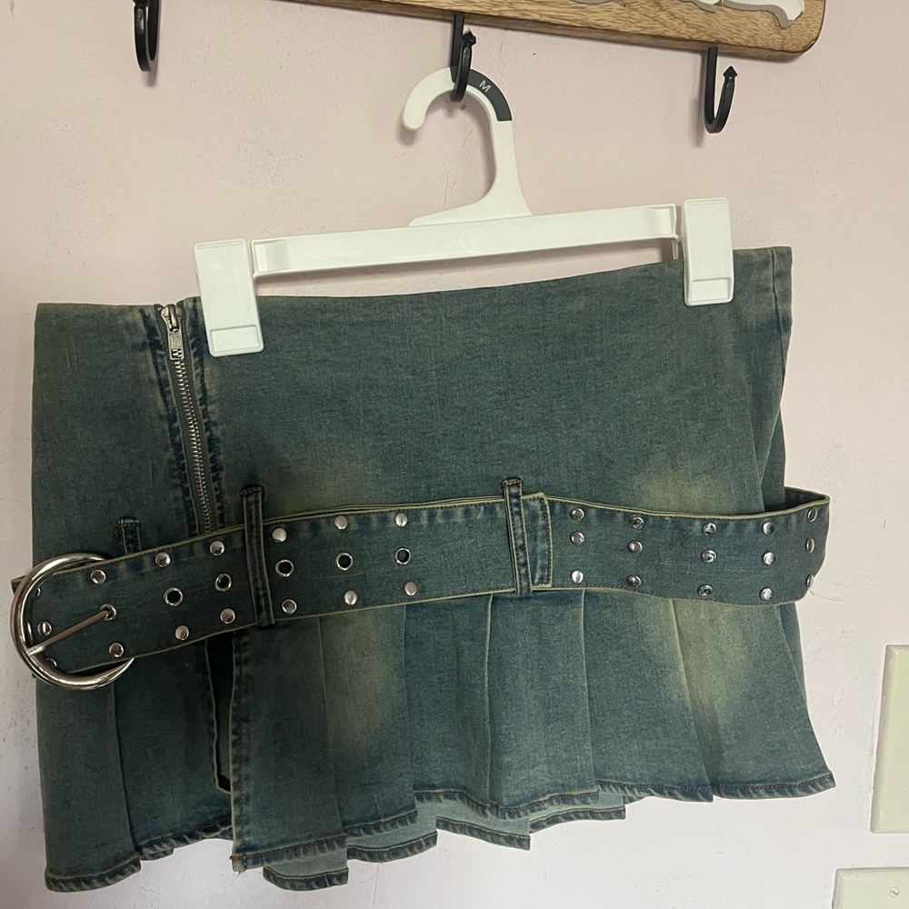 Fashion Nova Distressed Denim Mini Skirt with Belt